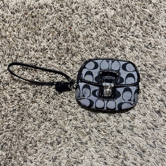 Coach Gray and Black Wristlet with Coach Logo Pattern - Picture 1 of 6